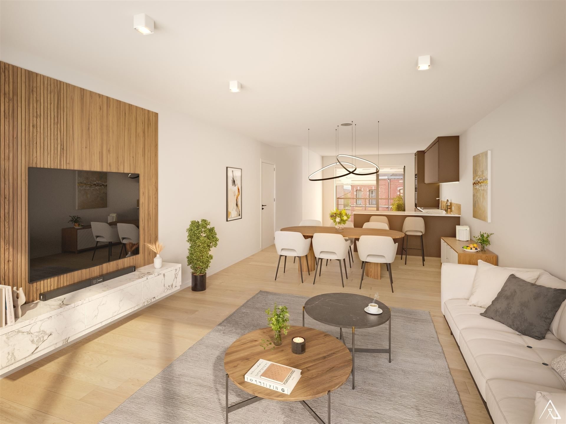 Séjour d’un appartement de la Résidence Mosa à Jambes