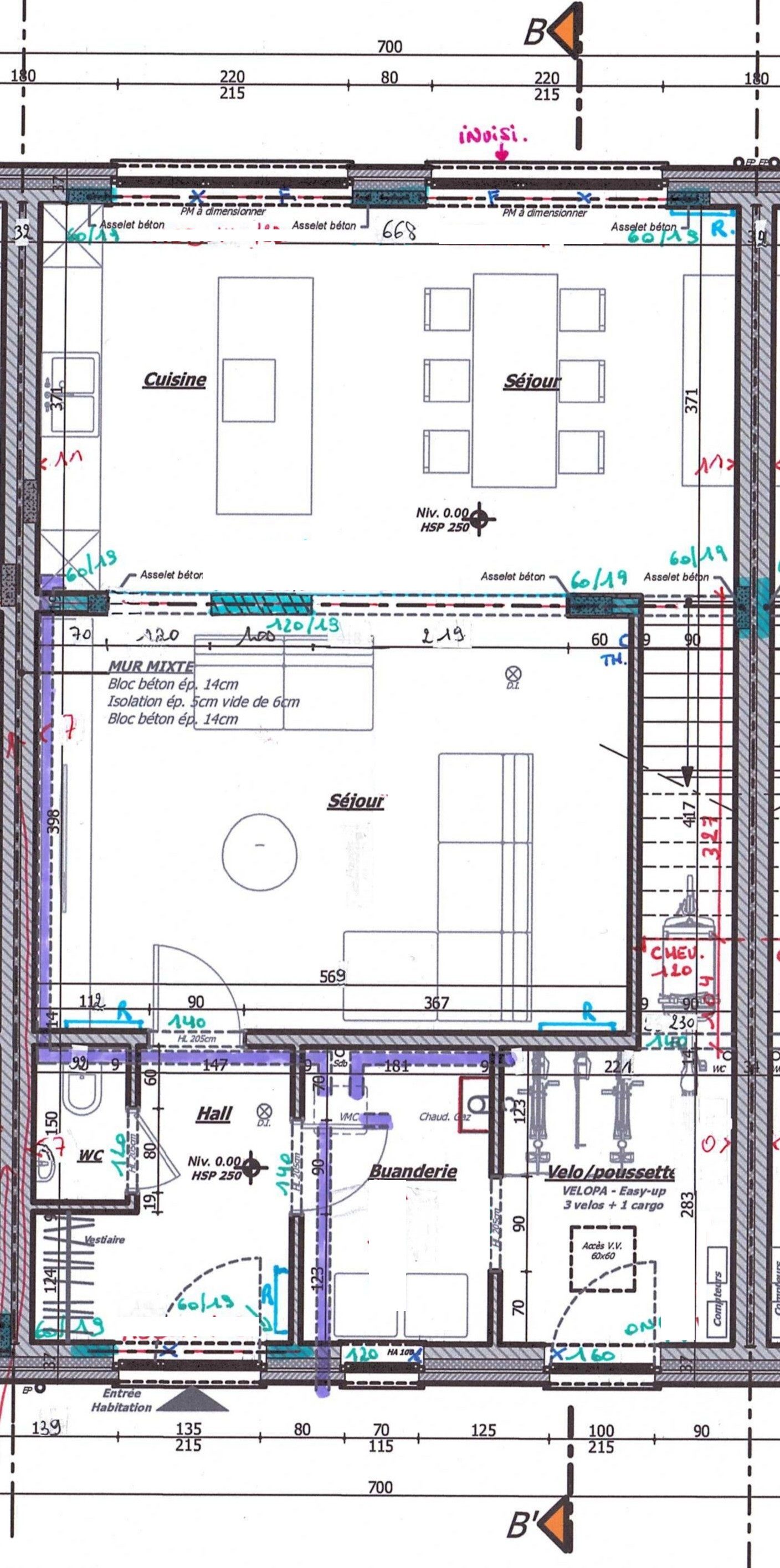 Plan : rez-de-chaussée de la maison B3, Résidence Mosa à Jambes