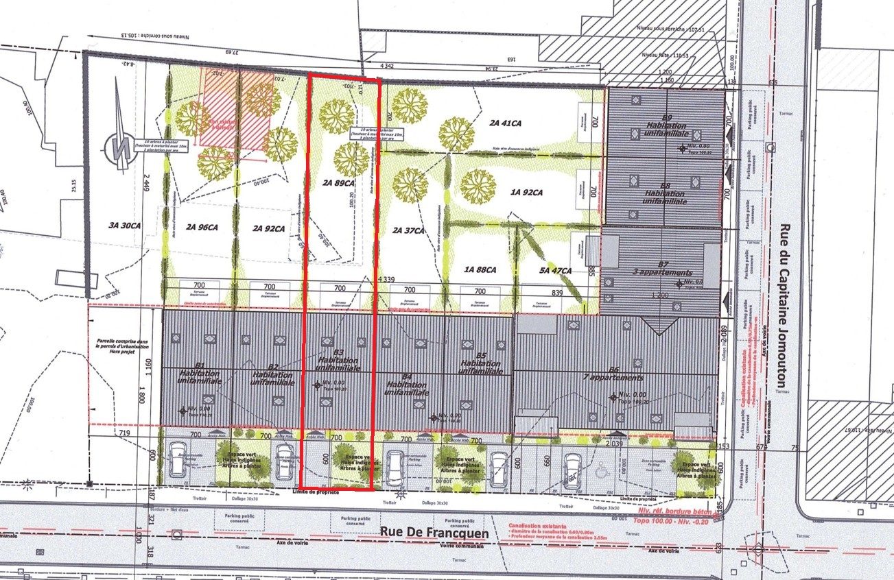 Plan : plan d’implantation de la maison B3, Résidence Mosa à Jambes