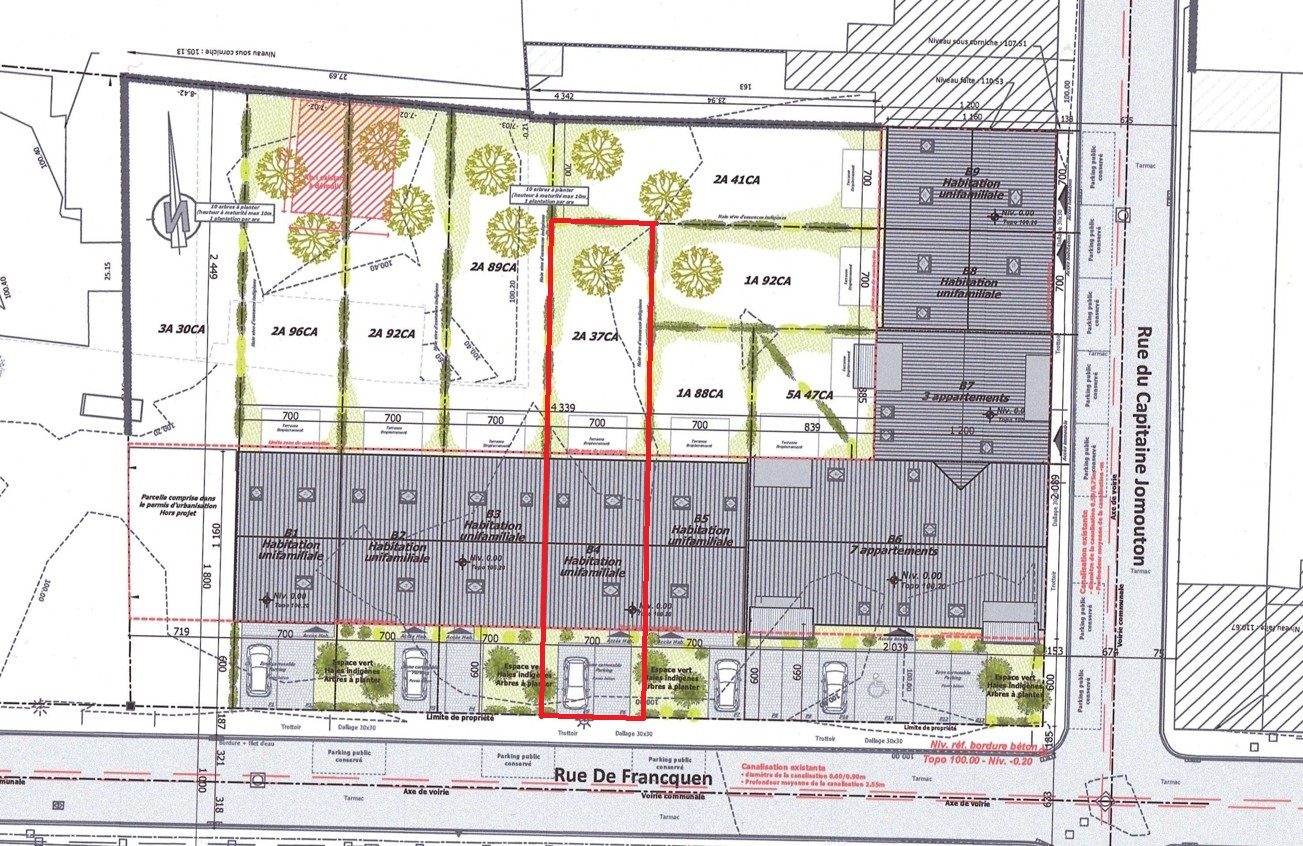 Plan : plan d’implantation de la maison B4, Résidence Mosa à Jambes