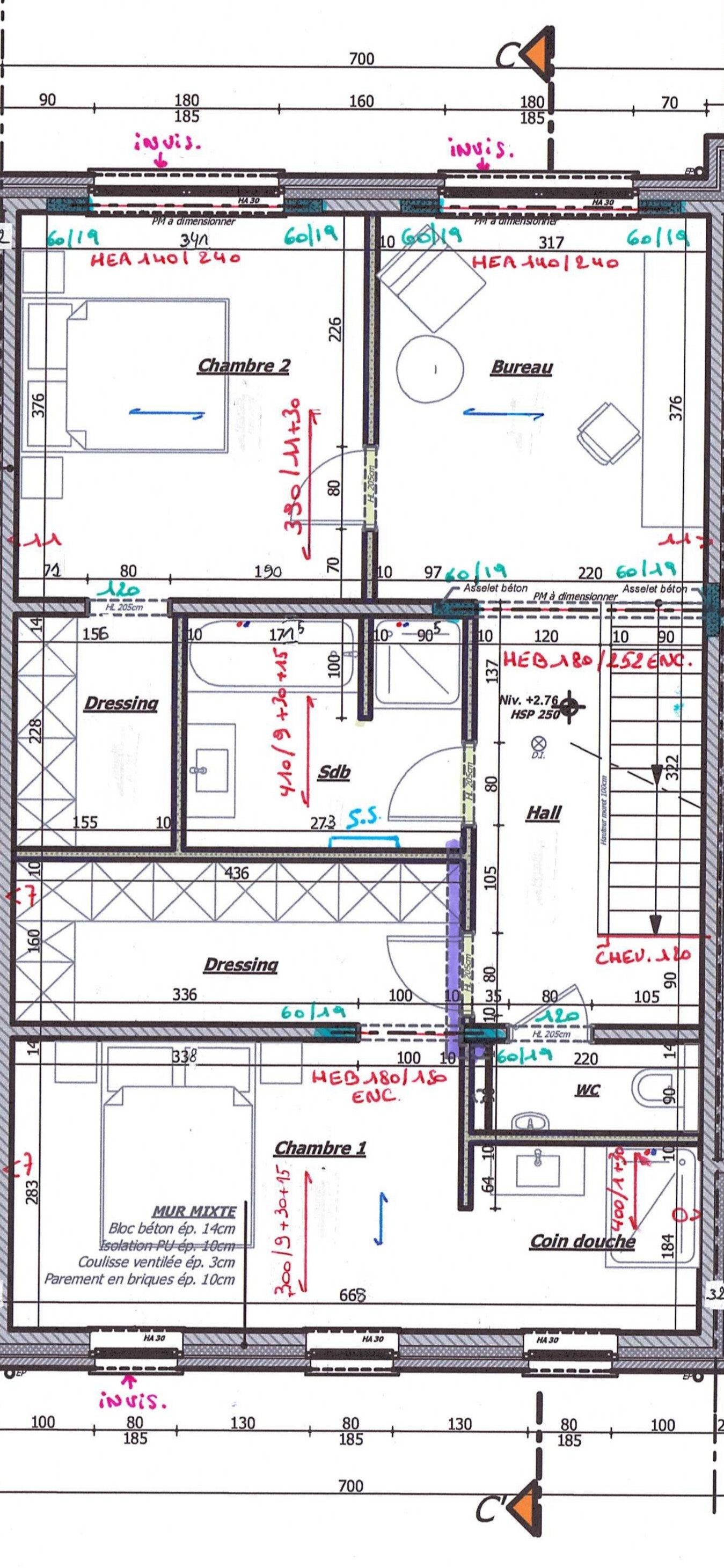 Plan : étage de la maison B5, Résidence Mosa à Jambes