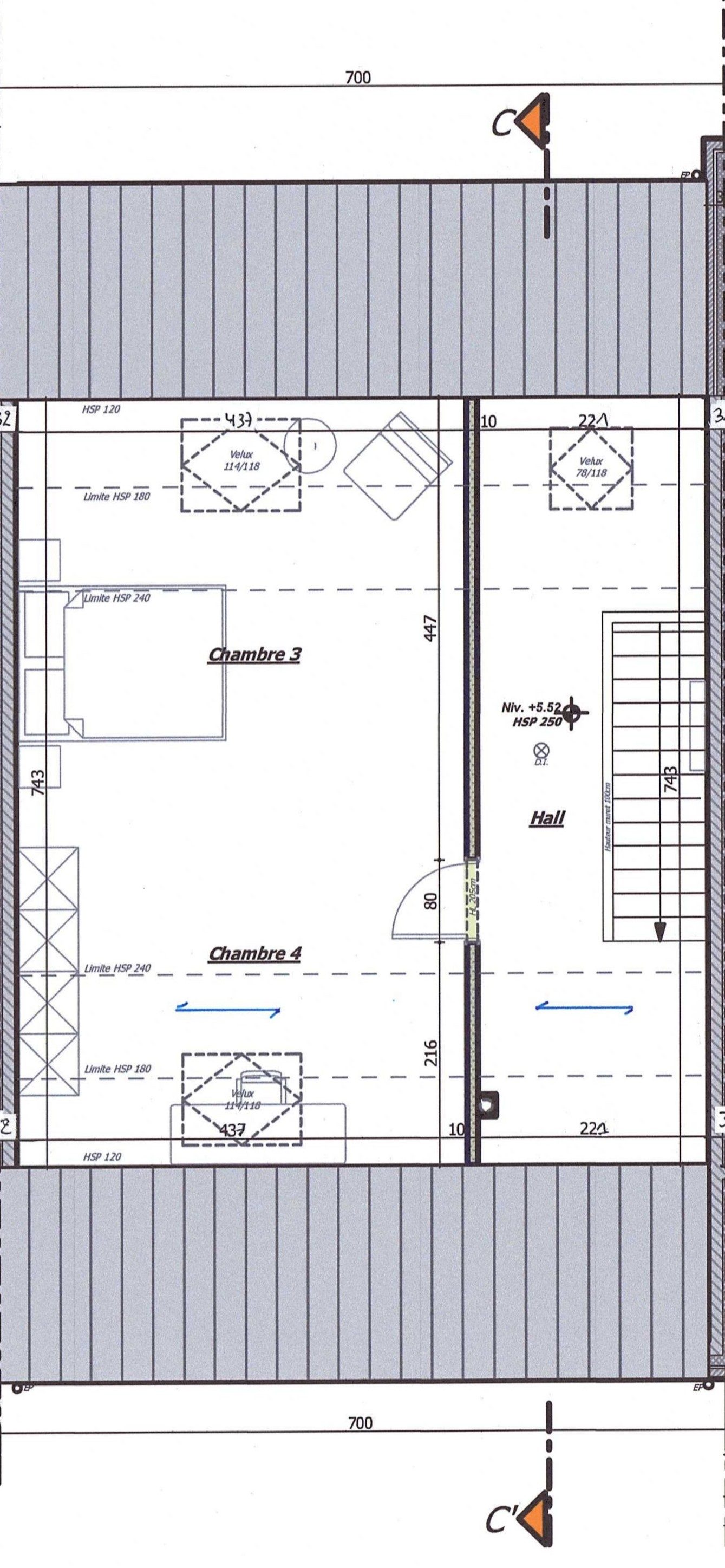 Plan : combles de la maison B5, Résidence Mosa à Jambes