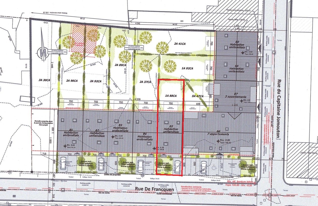 Plan : plan d’implantation de la maison B5, Résidence Mosa à Jambes