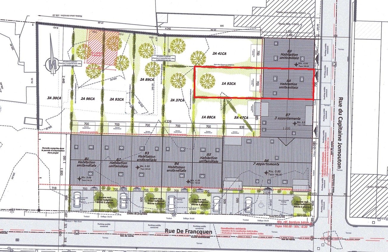 Plan : plan d’implantation de la maison B8, Résidence Mosa à Jambes