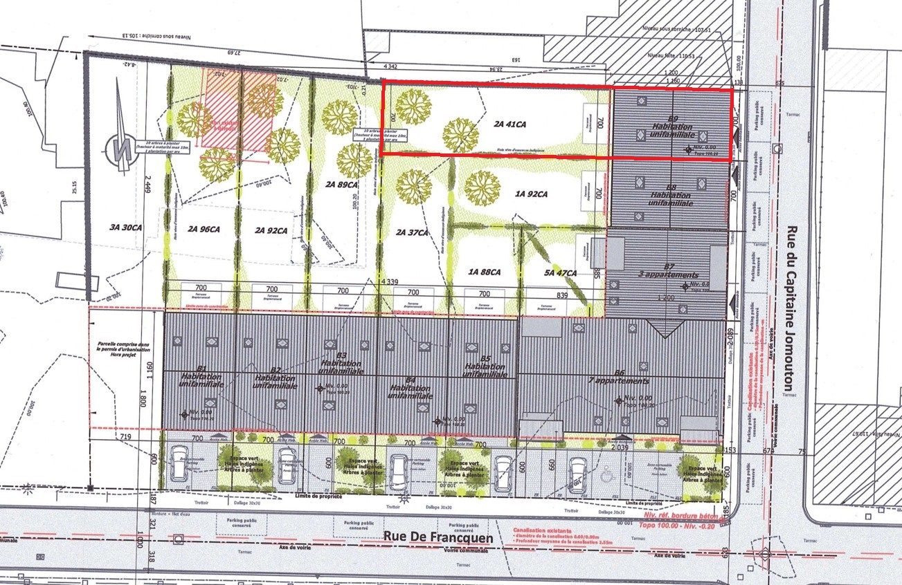 Plan : plan d’implantation de la maison B9, Résidence Mosa à Jambes